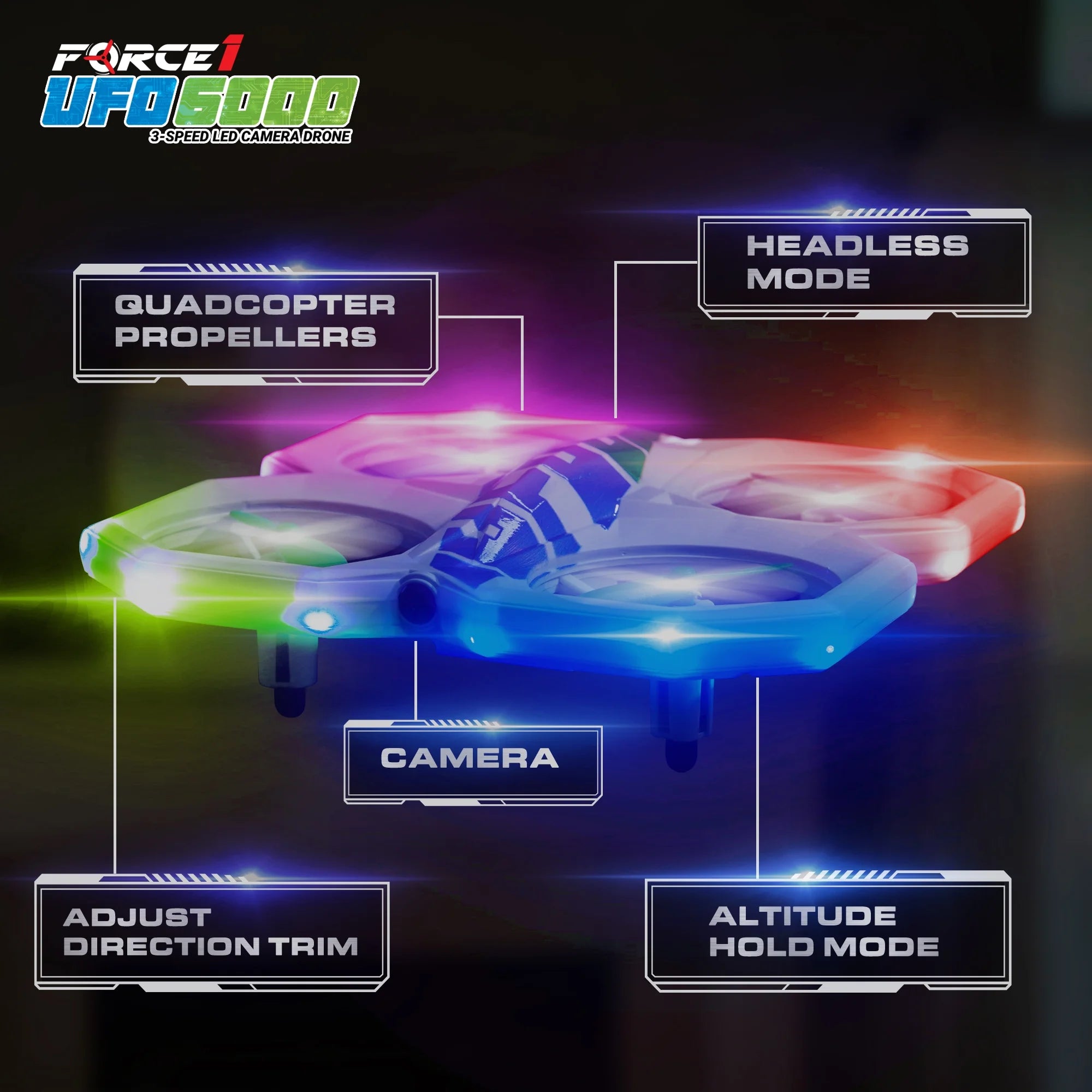 Ufo 6000 Aerial Multi-Color LED Lights Drone Indoor and Outdoor Flying Toy for Kids Ages 8+