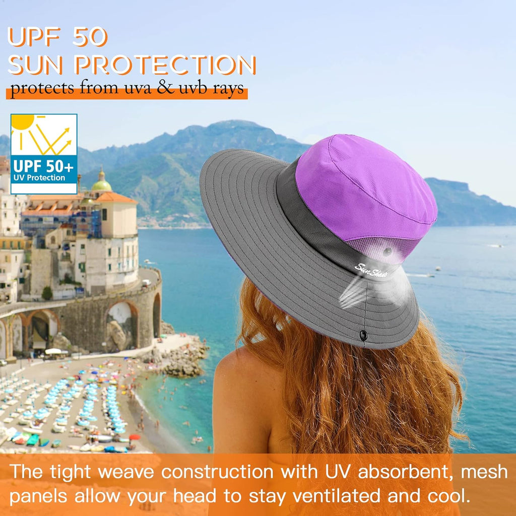 Sun Hats for Women Beach Hat Ponytail Hat Womens Sun Hat with UV Protection Wide Brim
