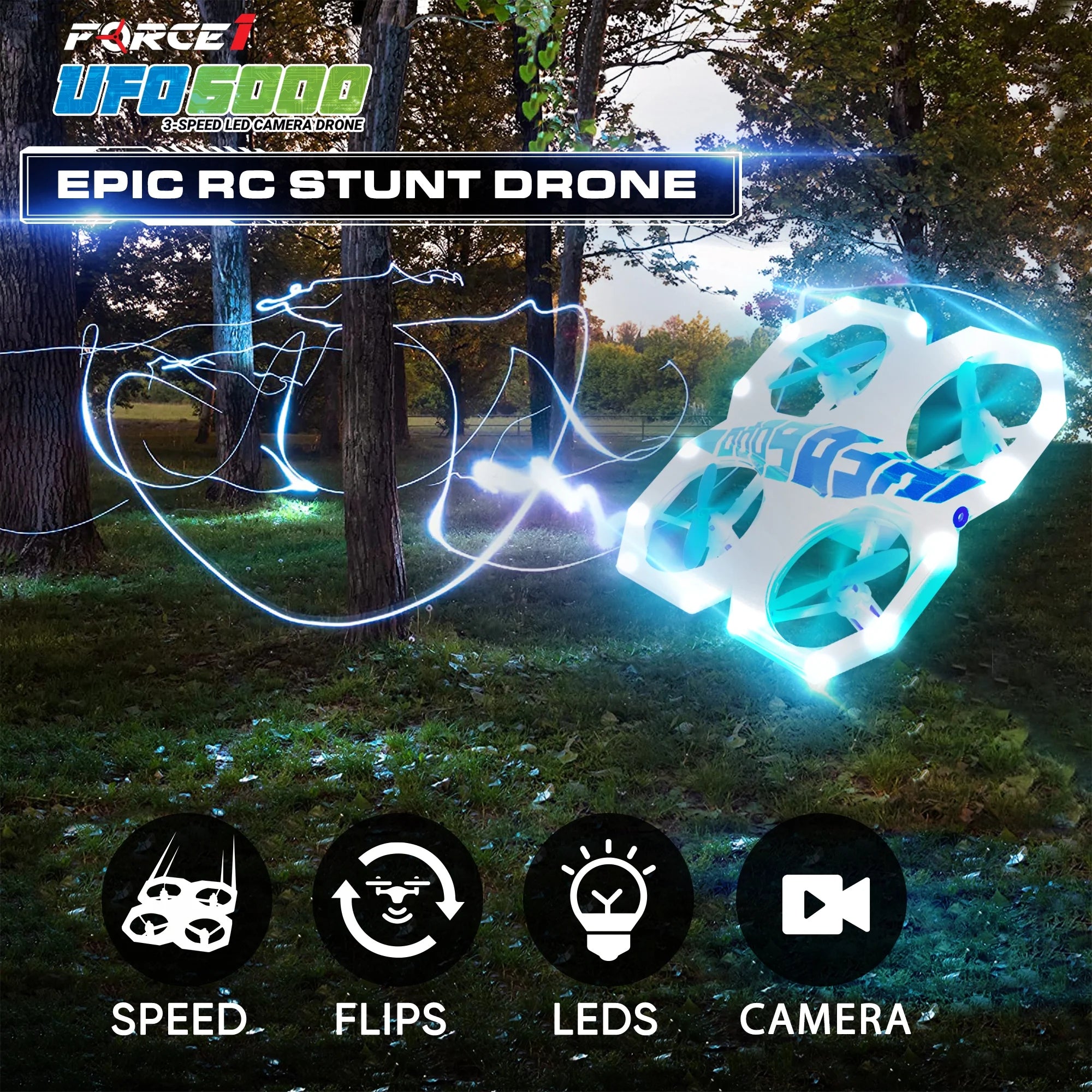 Ufo 6000 Aerial Multi-Color LED Lights Drone Indoor and Outdoor Flying Toy for Kids Ages 8+