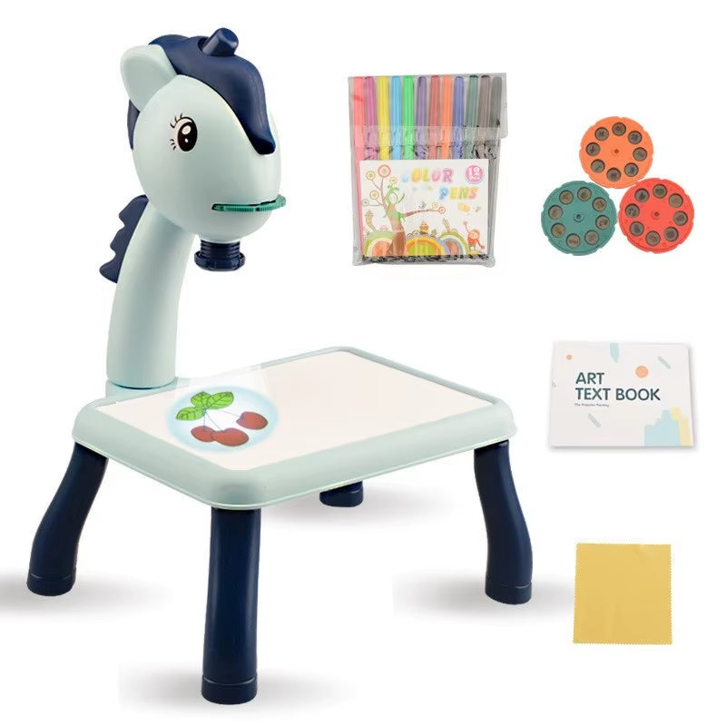 Kids Painting Board Toys Children LED Projector Art Painting Table Desk Arts Toy Educational Learning Paint Tool Toy for Girl