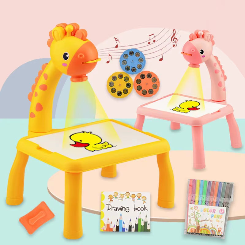 Kids Painting Board Toys Children LED Projector Art Painting Table Desk Arts Toy Educational Learning Paint Tool Toy for Girl