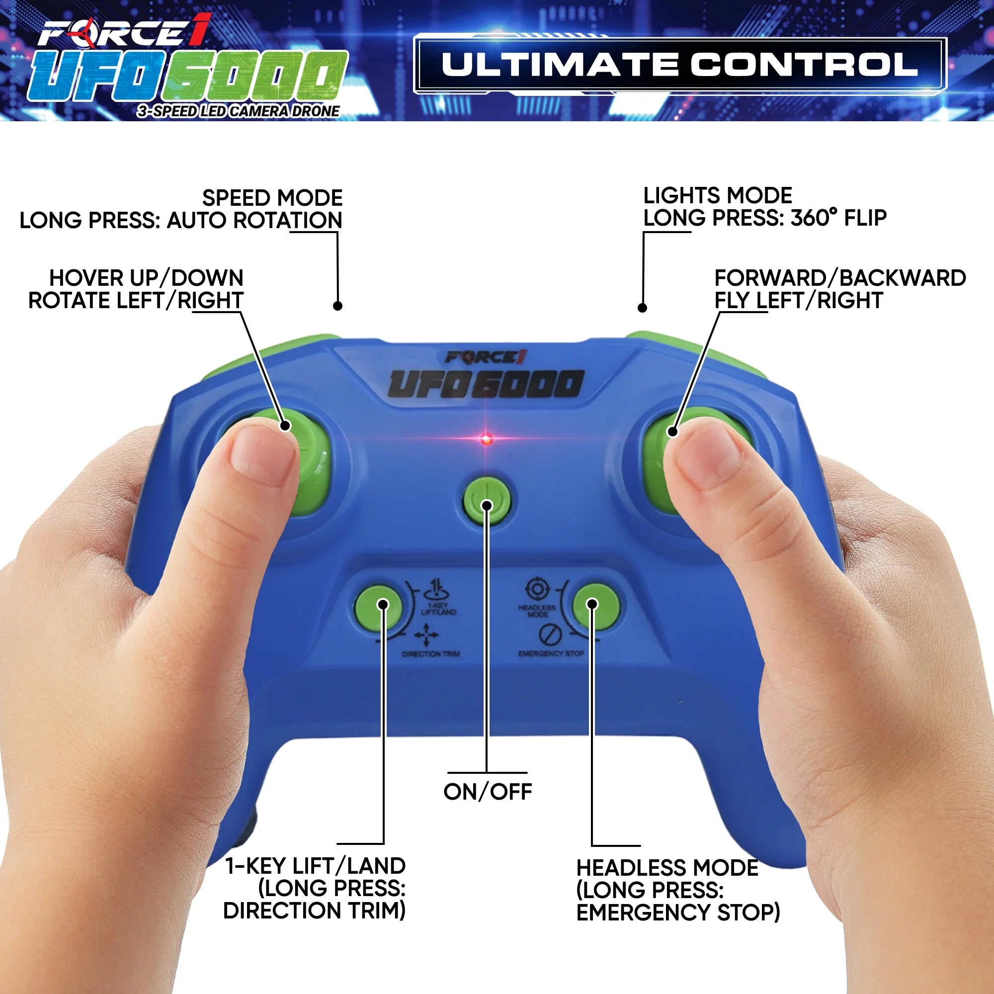 Ufo 6000 Aerial Multi-Color LED Lights Drone Indoor and Outdoor Flying Toy for Kids Ages 8+