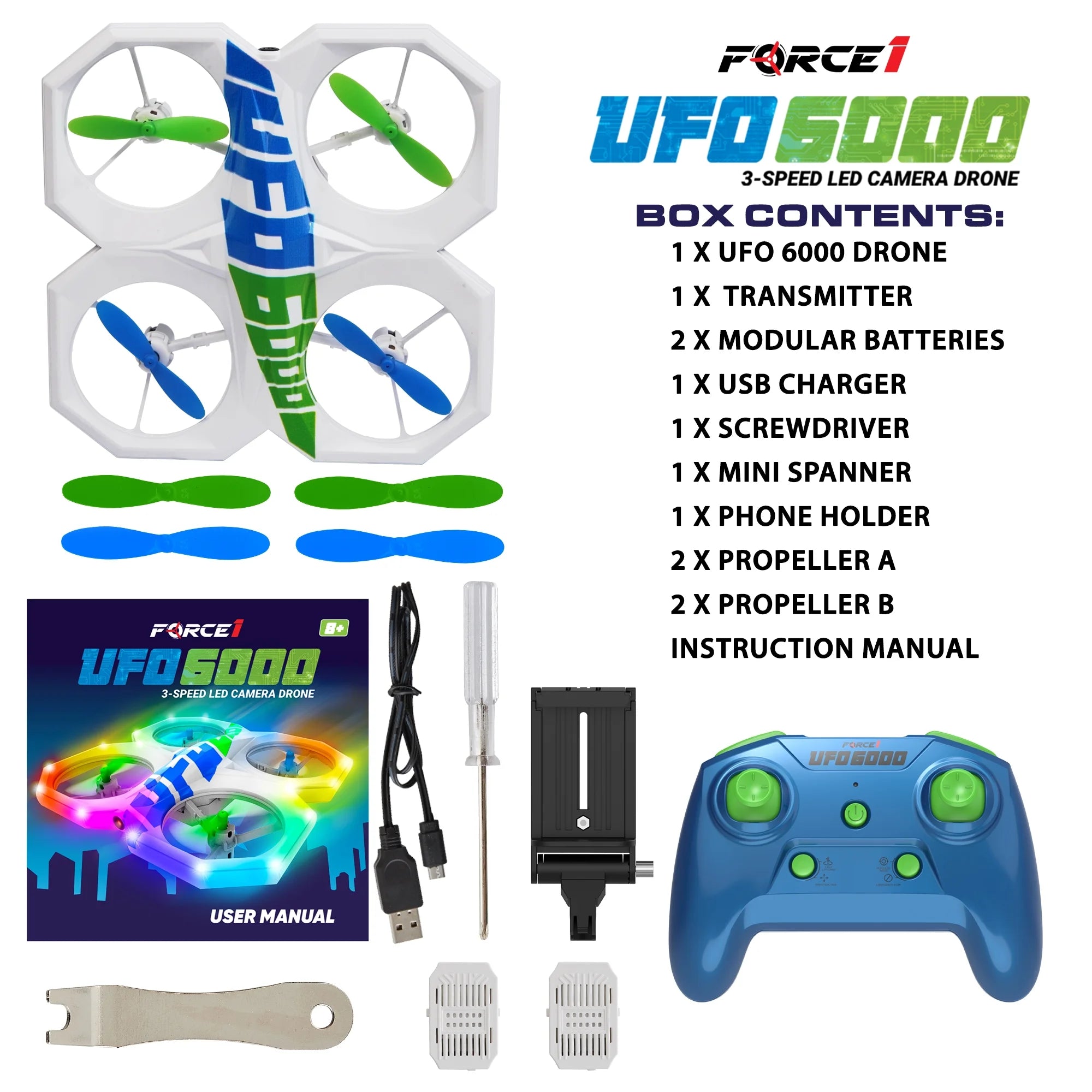 Ufo 6000 Aerial Multi-Color LED Lights Drone Indoor and Outdoor Flying Toy for Kids Ages 8+