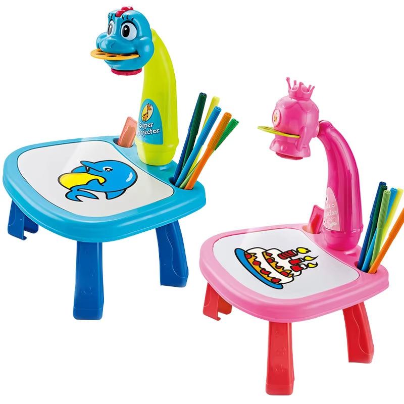 Kids Painting Board Toys Children LED Projector Art Painting Table Desk Arts Toy Educational Learning Paint Tool Toy for Girl
